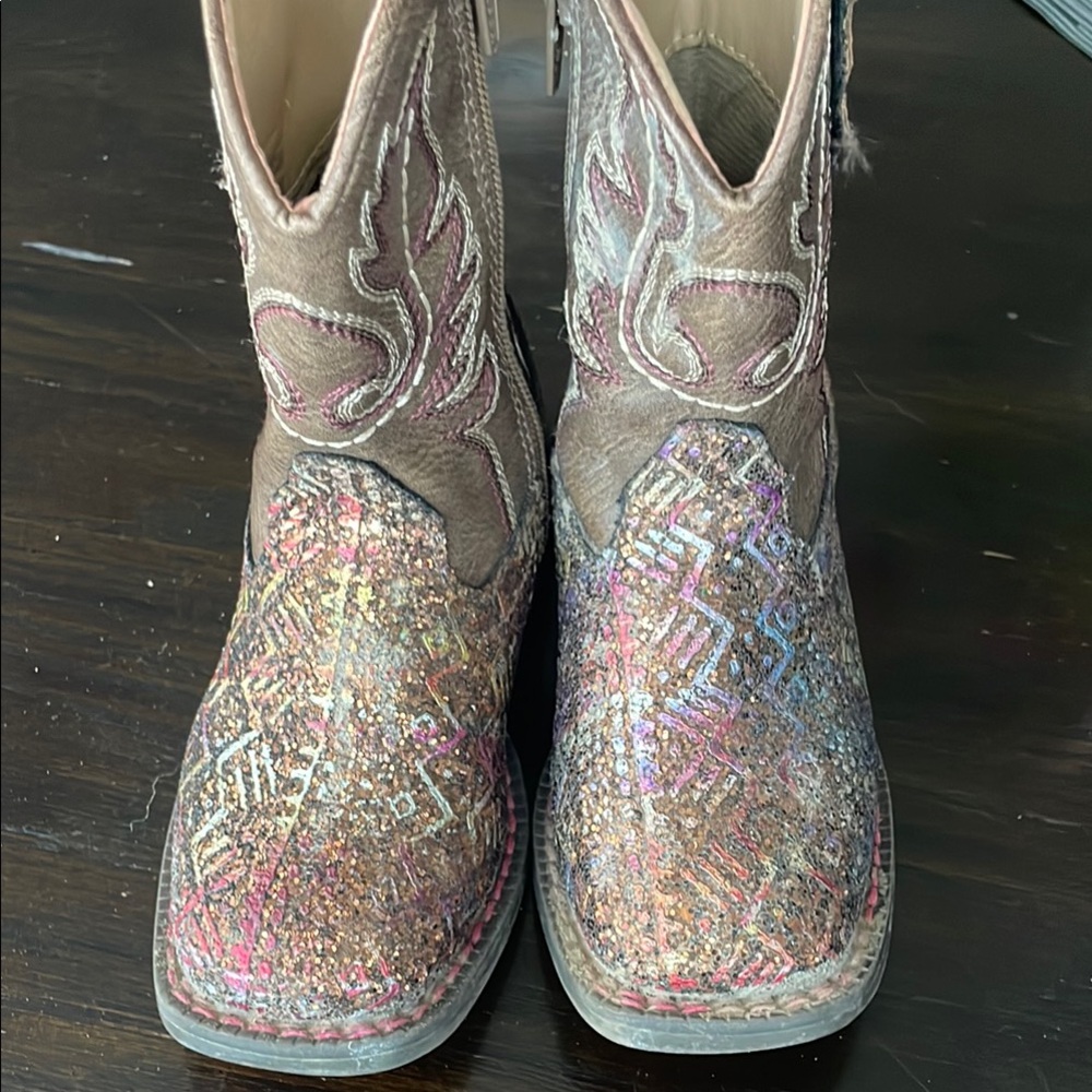 Roper Toddler Girl Brown Southwest Glitter Boots
